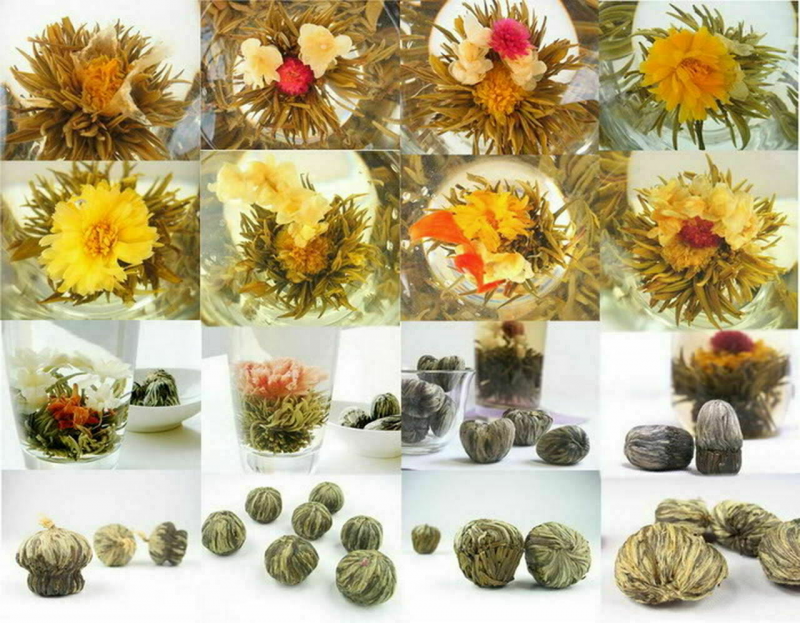 New 16 TYPES OF BLOOMING FLOWER FLOWERING GREEN TEA BALL IN BAG
