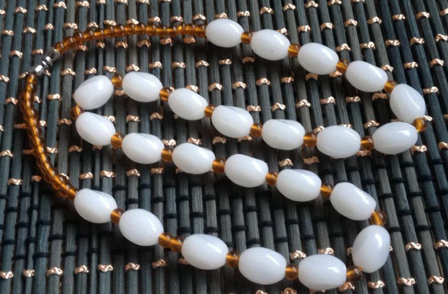 Wholesale 5pcs natural 9x12mm Xinjiang white jade gem necklace 20"