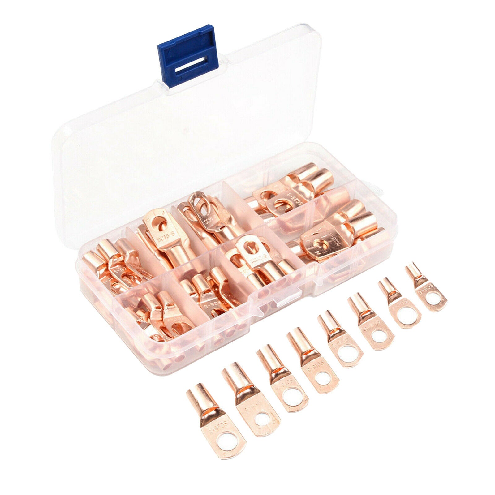 Lot 60 Copper Bare Cable Crimped/Soldered SC Terminals Ring Kit with Storage Box