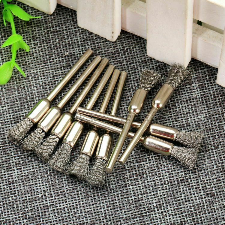 Steel Wire Pen 3mm Mandrel 6mm Brushes Cleaner Polishing Power Die Grinder 10Pcs
