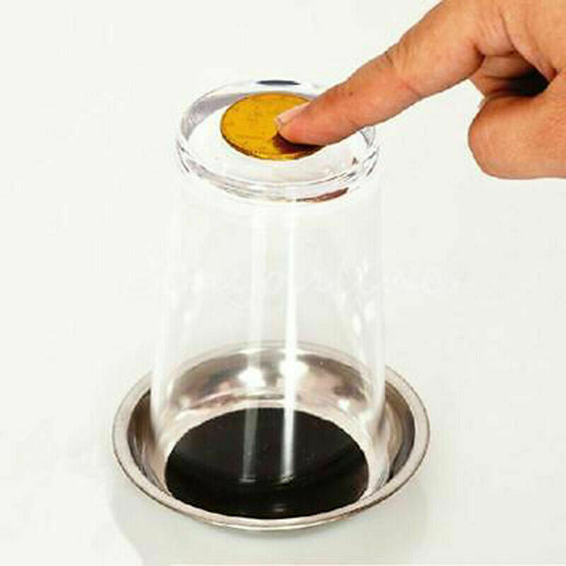 Coin Thru Into Glass Cup Tray Close Up Easy Amazing Gimmick Magical Trick Props