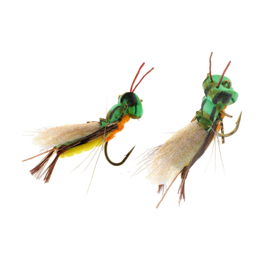 2pcs Realistic Grasshopper Topwater Lures Floating Fly Fishing Flies 0.5g