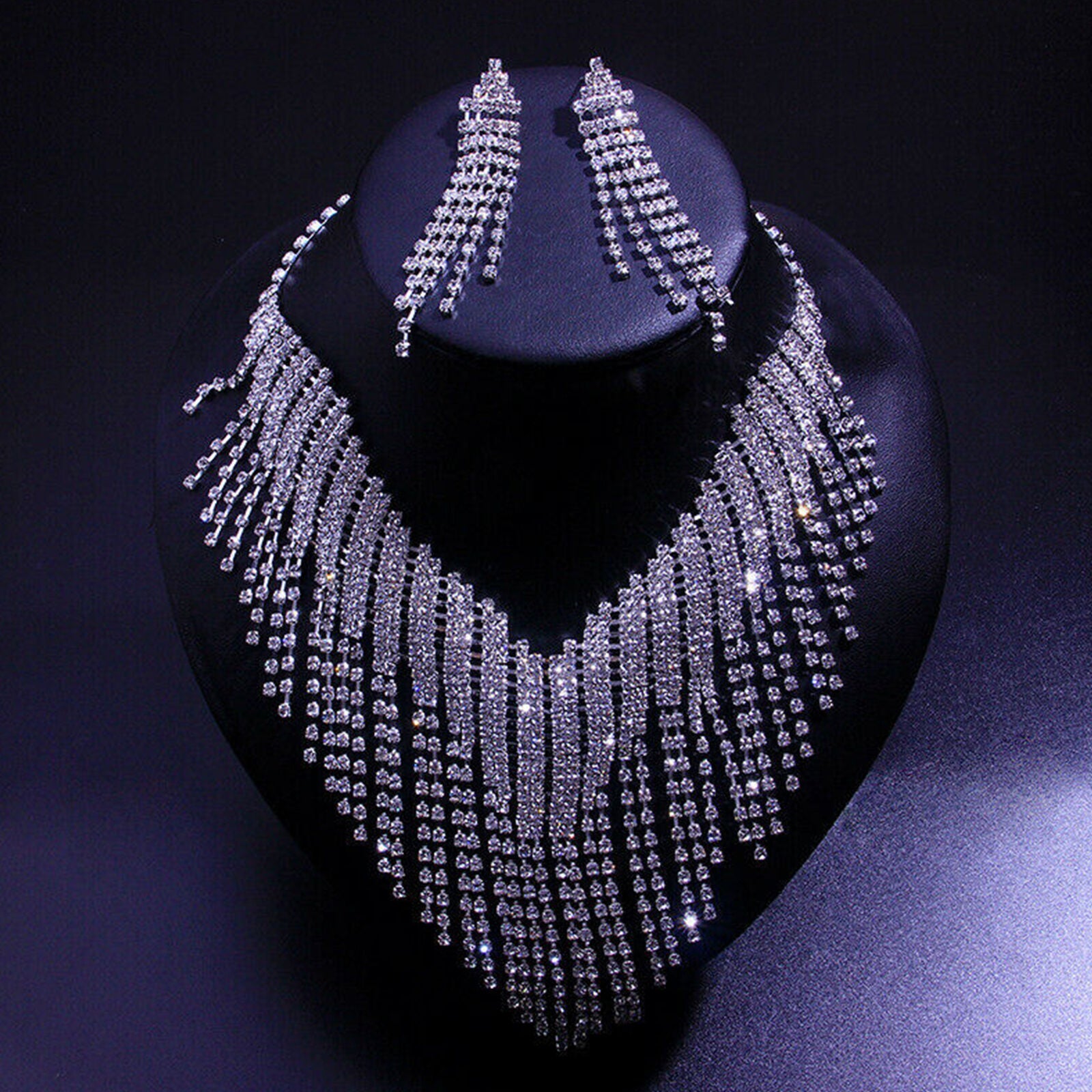 Wedding Bridal Party Jewelry Set Crystal Rhinestone Necklace & Earrings Set