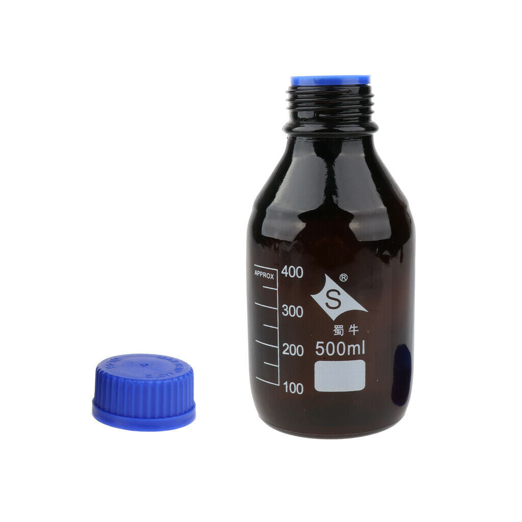 2 Pcs Graduated Round Glass Reagent Bottle With Scale Line Screw   500mL