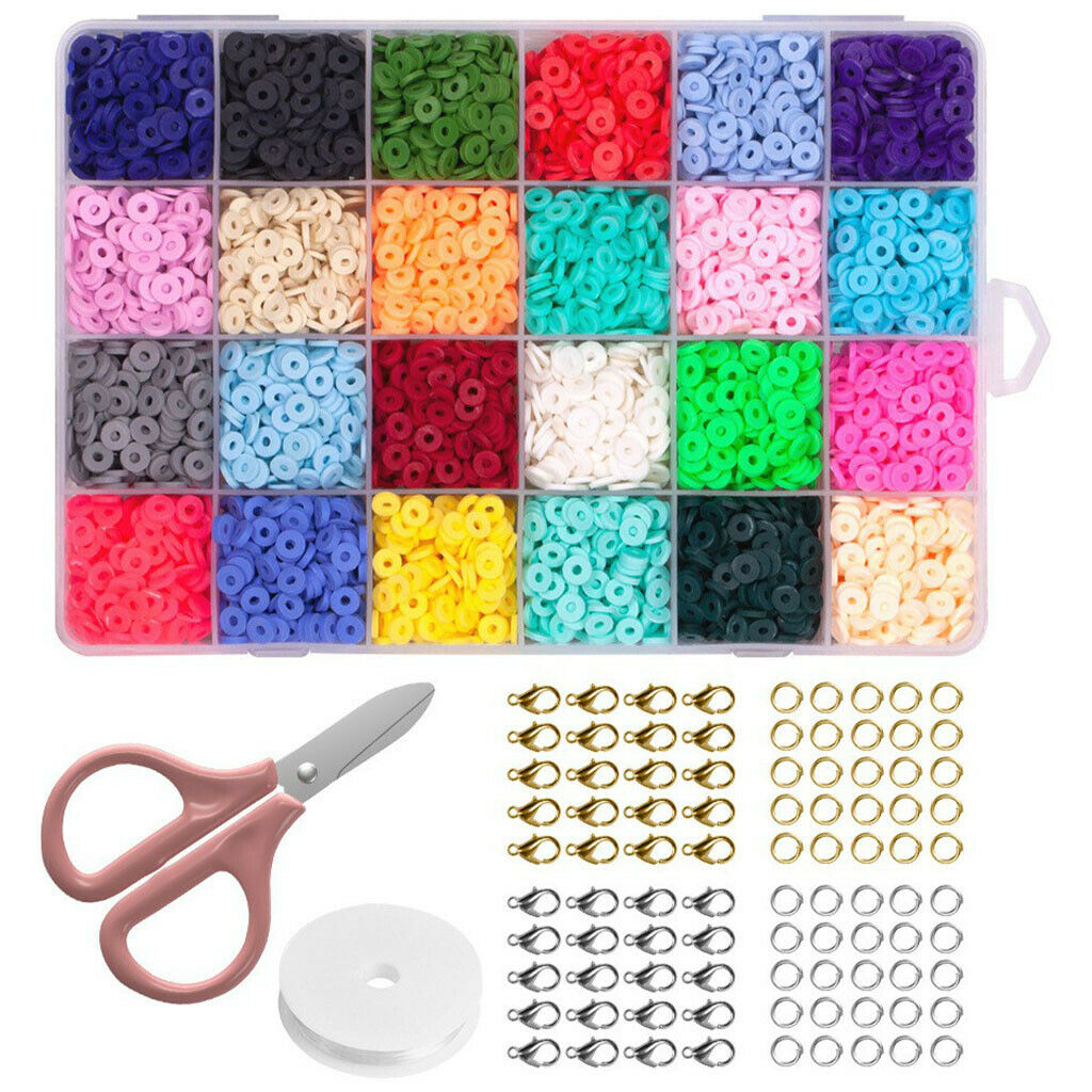24 Colors Flat Round Polymer Clay Spacer Beads for Jewelry Making Bracelets