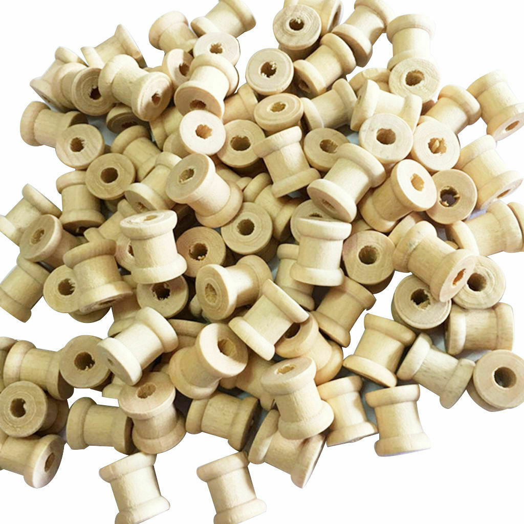 100 Pack Natural Color Wooden Empty Spools for Thread String Ribbons Wires
