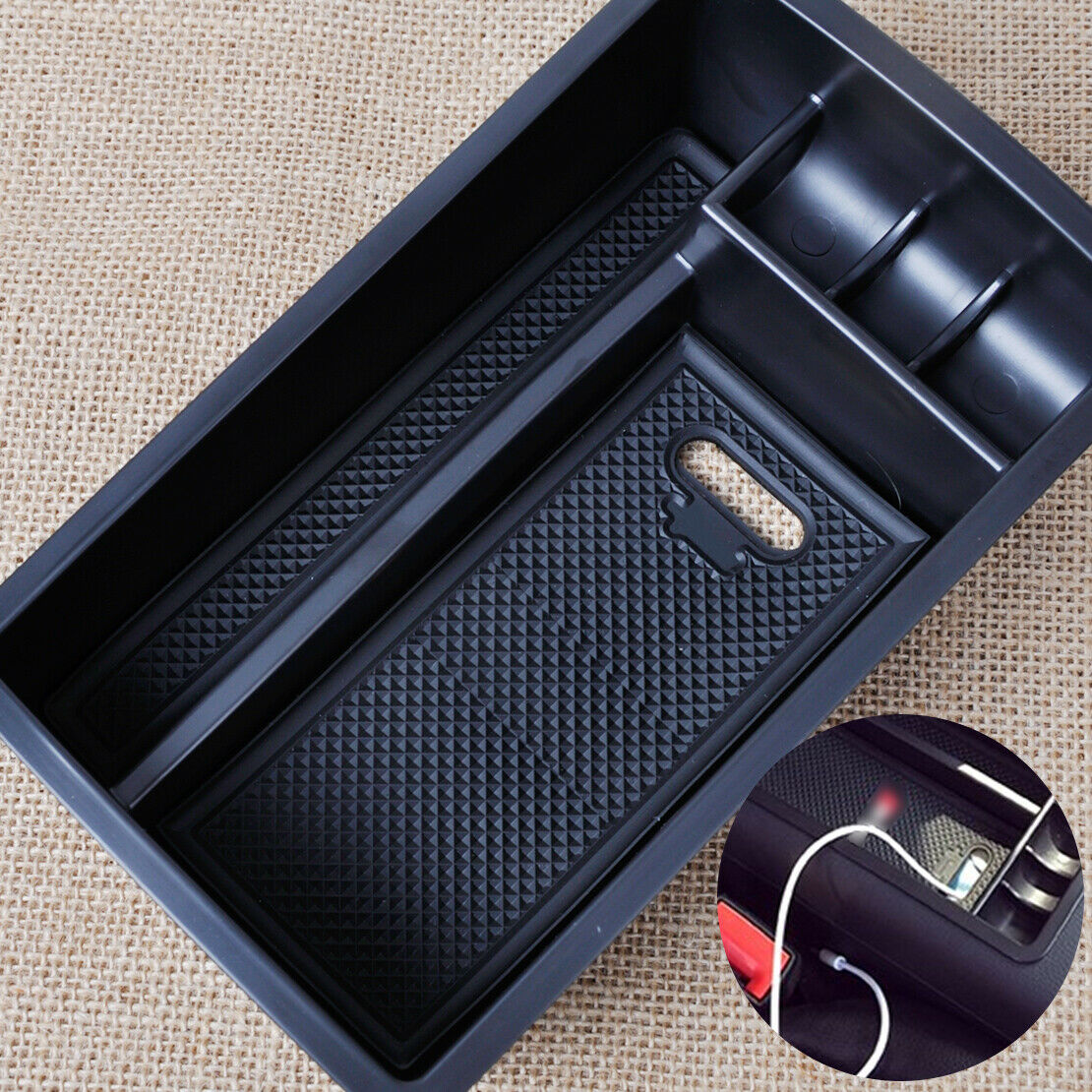 Black Console Armrest Storage Secondary Glove Box Fit for 2013-2015 Audi A3 An