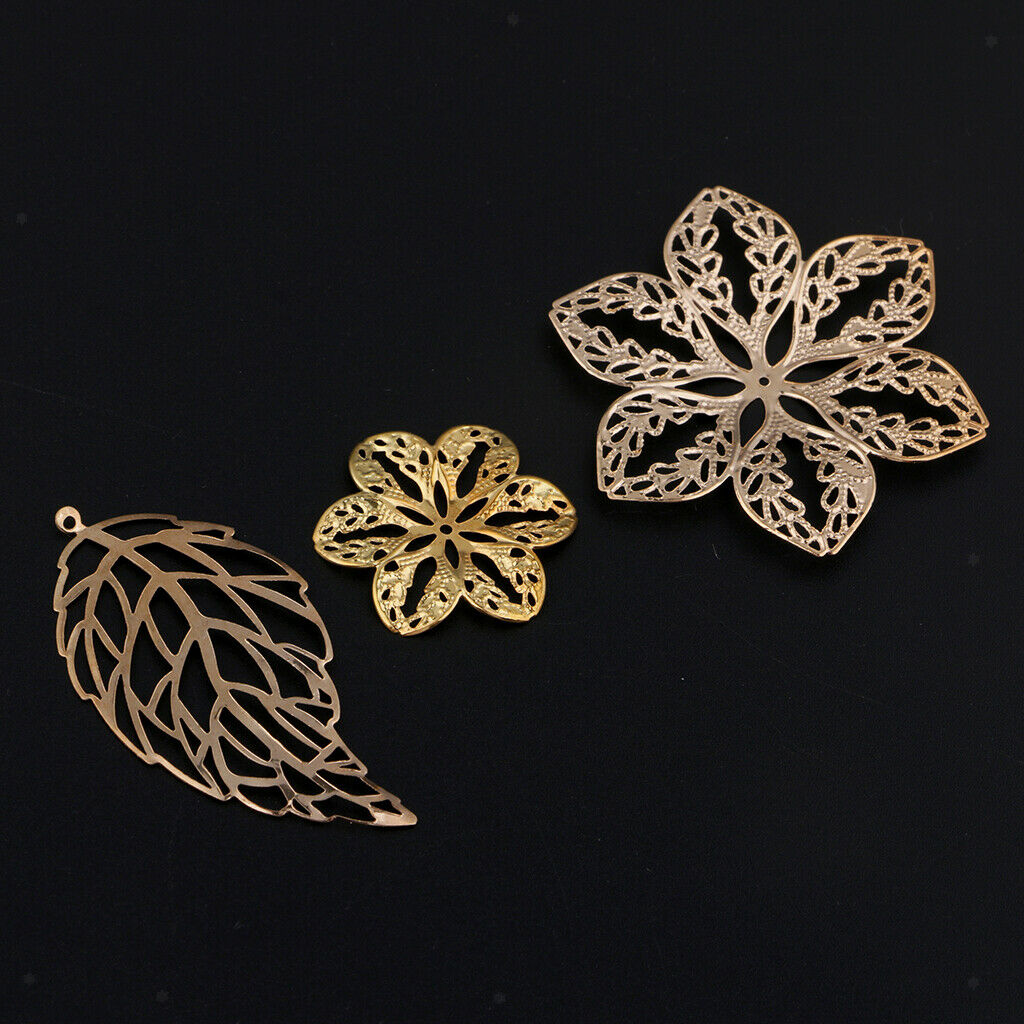 17 Pcs Mixed Metal Filigree Leaves Flower Charms Jewelry Pendants