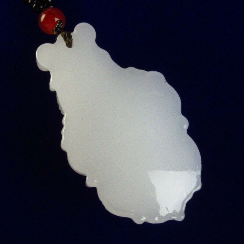 Carved White Jade Goldfish & Drum Pendant Necklace 19 inch 52x32x13mm A-6JY