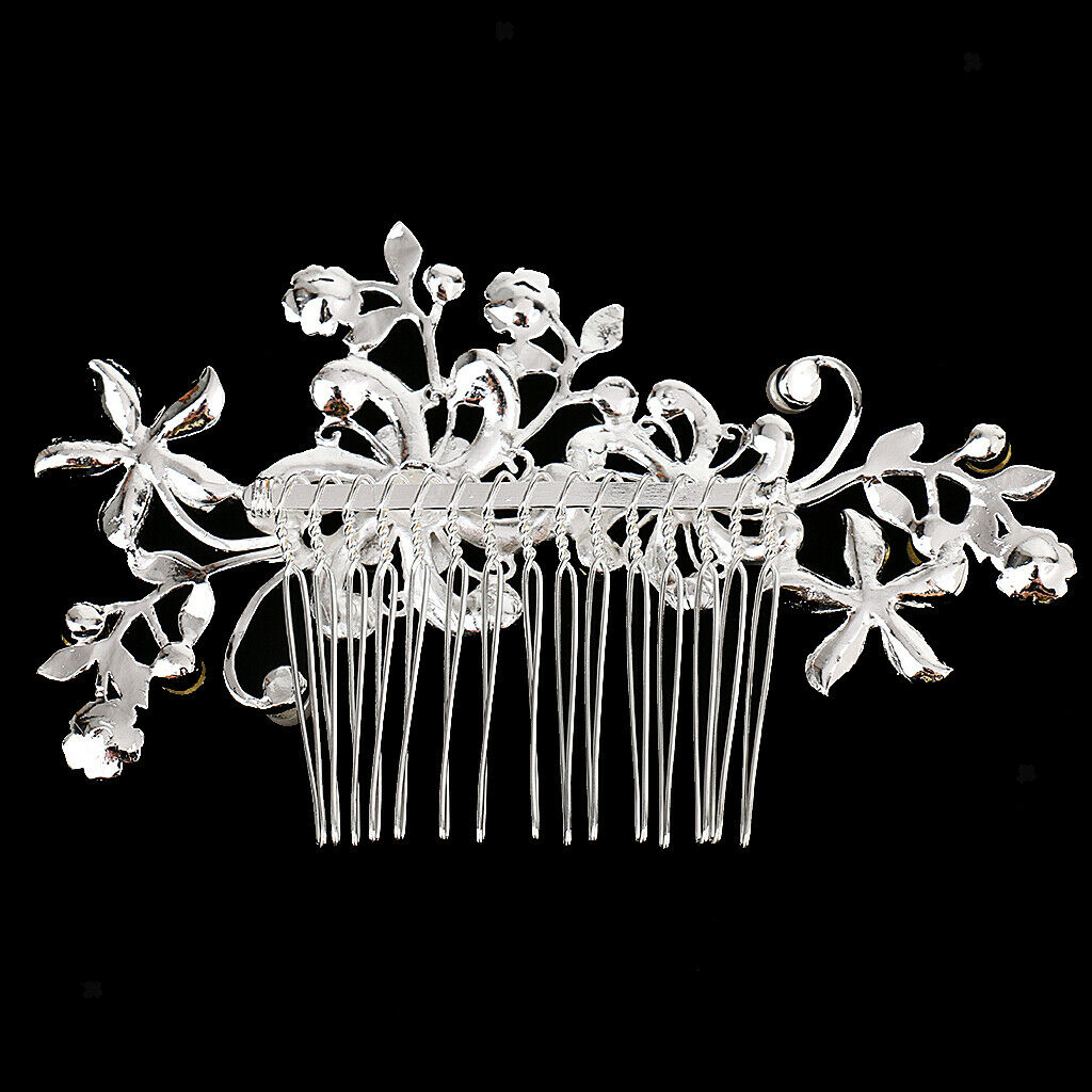 Women Bridal Wedding Flower Crystal Rhinestones Pearls Hair Clip Comb