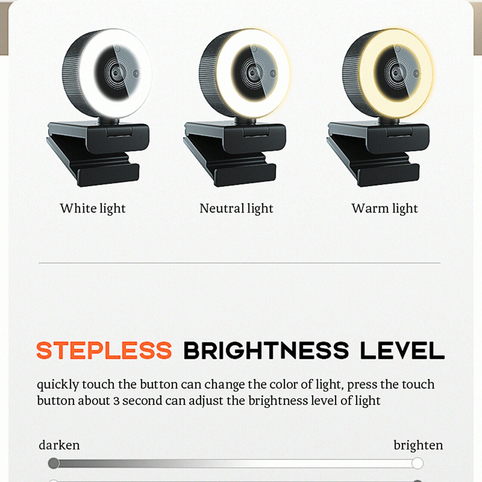 Full HD Web Camera Webcam w/Ring Light Mic Computer Camera for Laptop PC