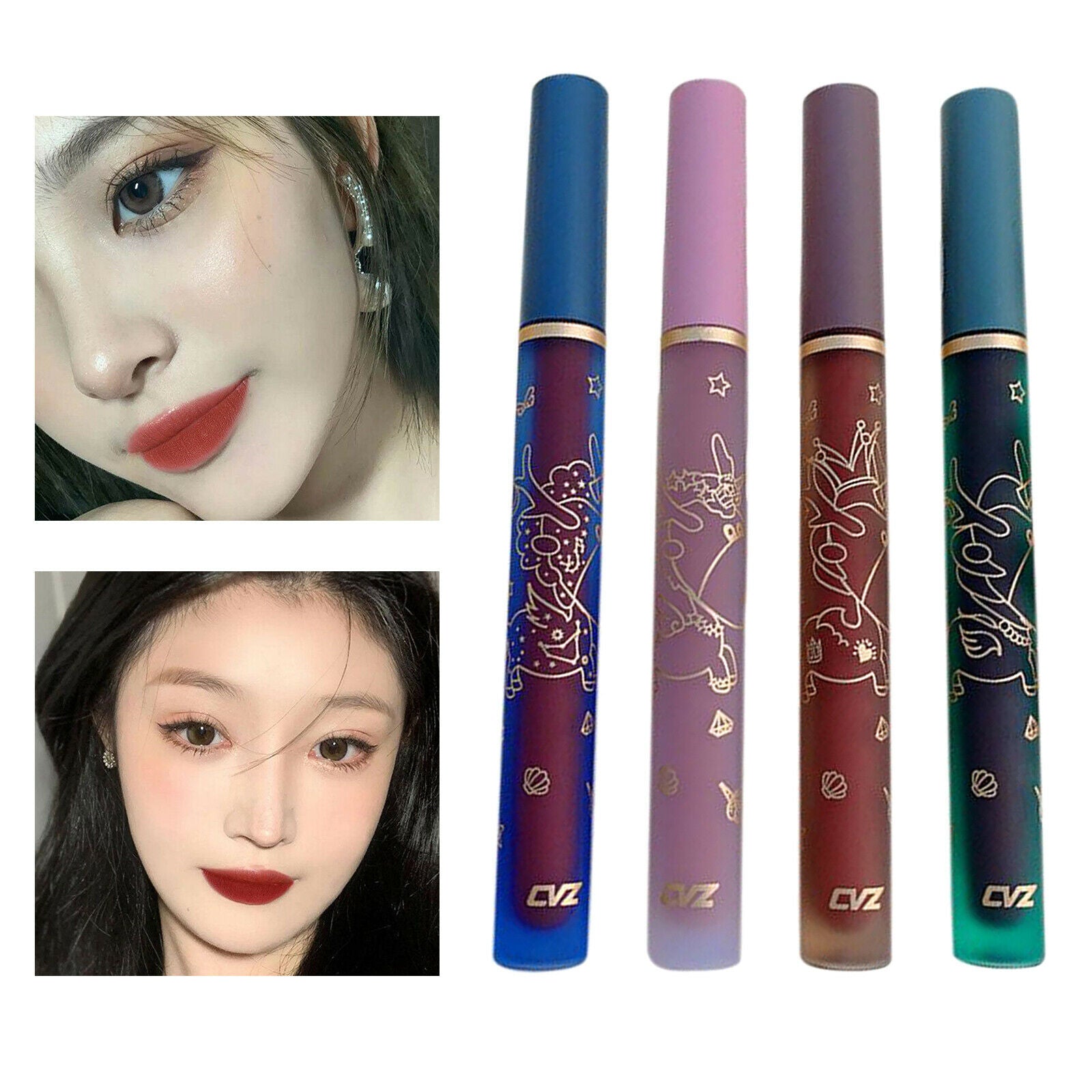 4pcs Velvet Matte Lip Glaze Set 4 Colors Waterproof Lip Gloss for Women