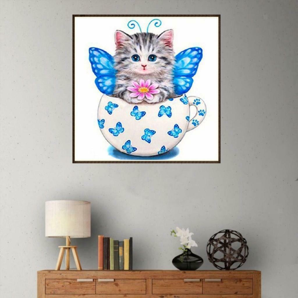 2 Set Cartoon Cat DIY 5D Diamond Embroidery Painting Cross Stitch Kit Decor