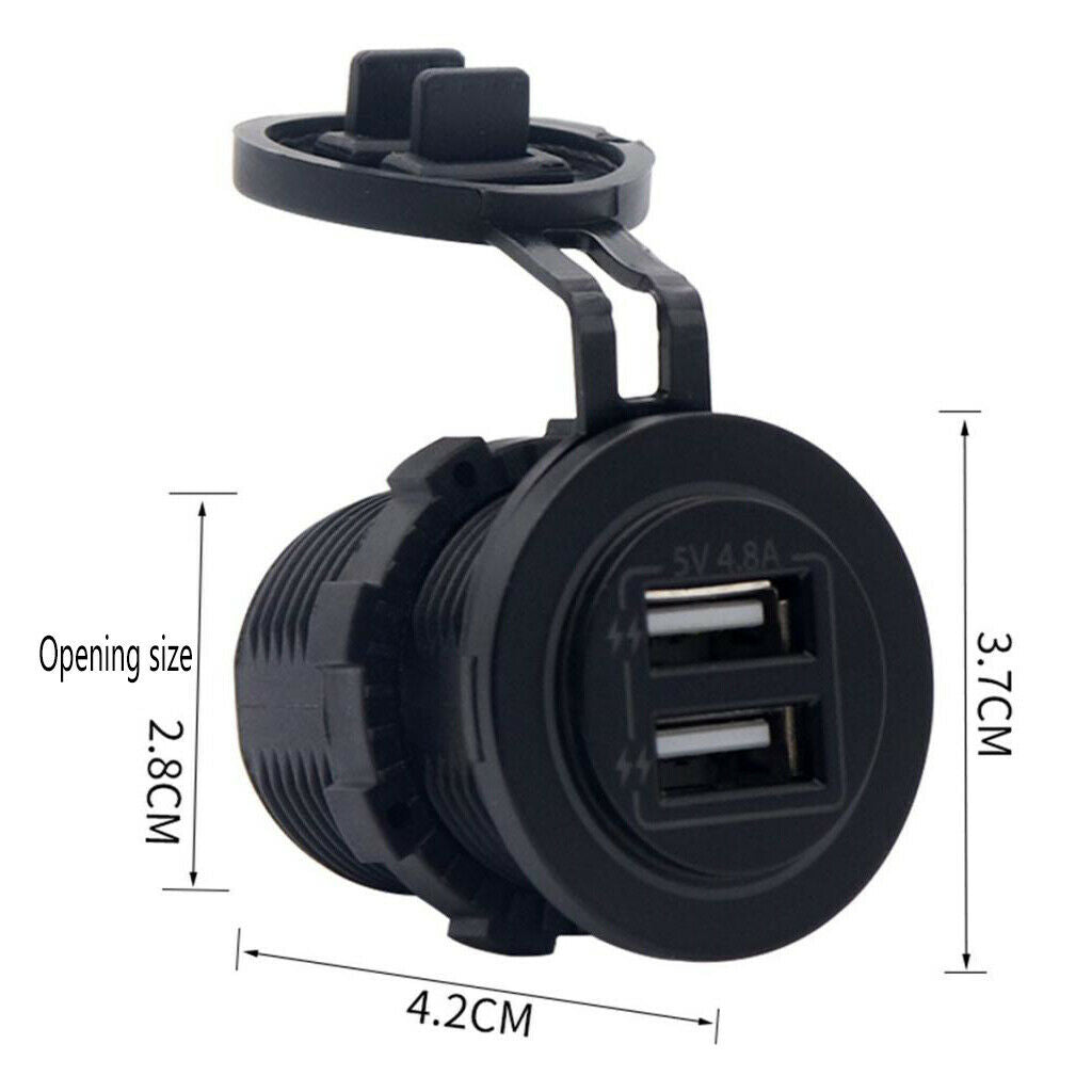 Motorcycle Car Refitted 5V 4.8A Dual USB Aperture Car Charger Red Light