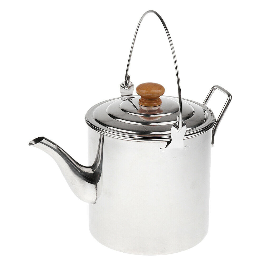 2000ml Stainless Steel Camping Water/Tea Kettle Coffee Pot Fishing Travel