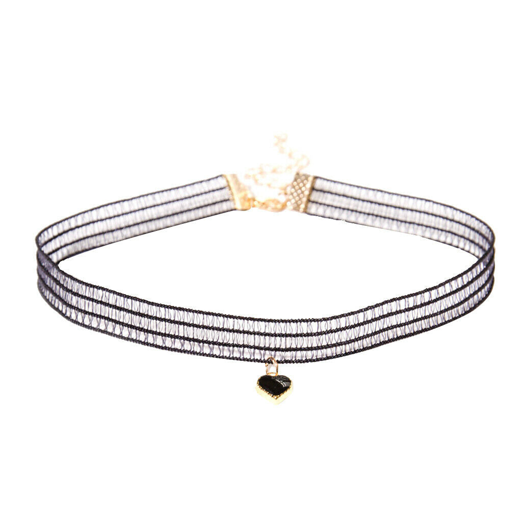 Lace Collar Choker Gothic Elegant Velvet Necklace with Gem Heart Pendant