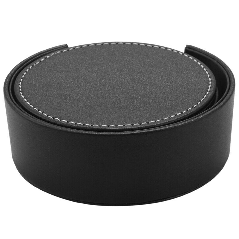 Set of 6 Leather Drink Coasters Round Cup Mat Pad for Home and Kitchen Use BlaZ2