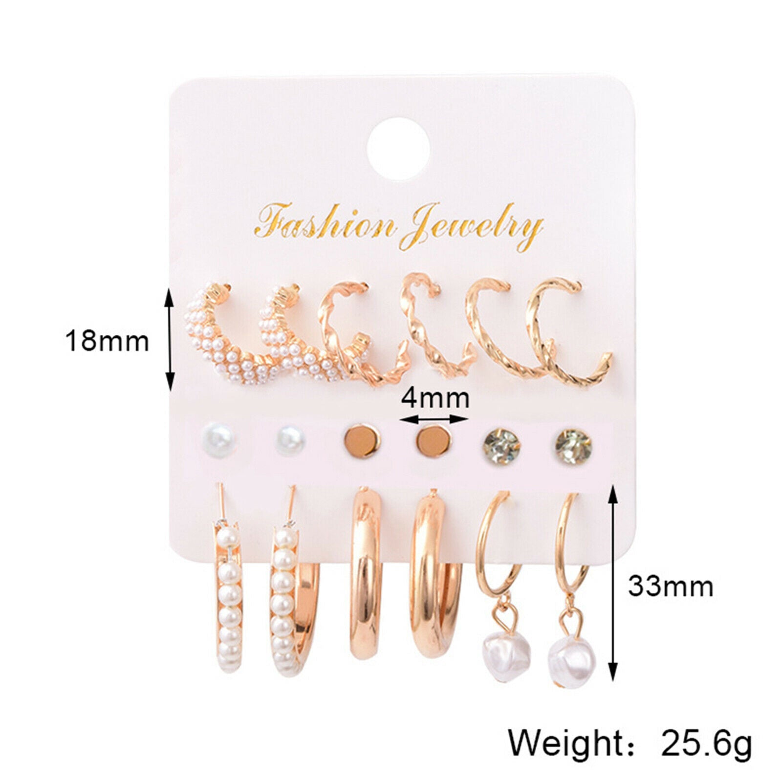 9 Pairs Golden Earrings Glass Rhinestone Set for Women Jewel