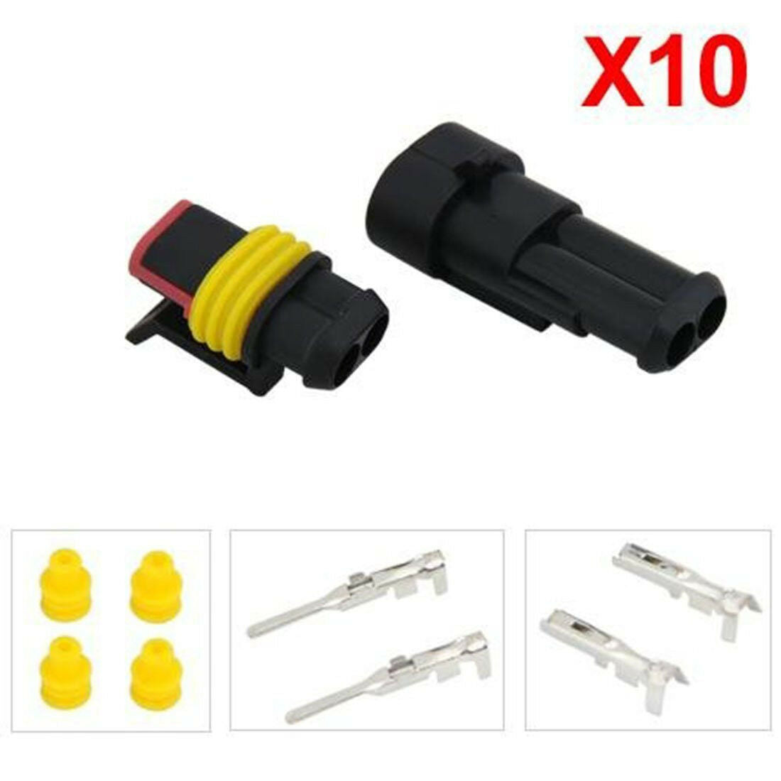 10 Kits 2 Pin Way Sealed Waterproof Terminal Set Electrical Wire Connector Plug