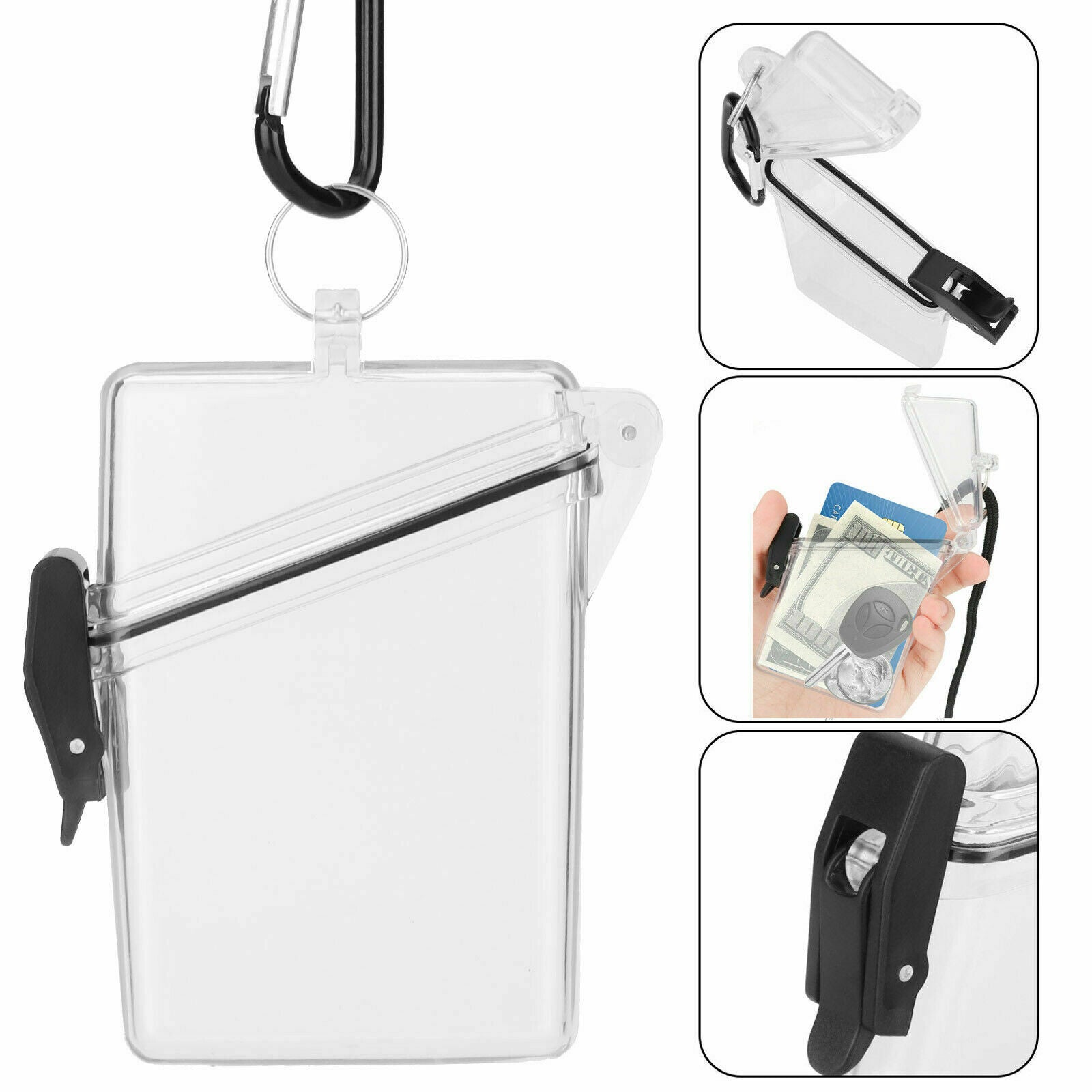 Portable Waterproof Sport Case Key Cash Work ID Card Holder Badge w/Lanyard+Clip