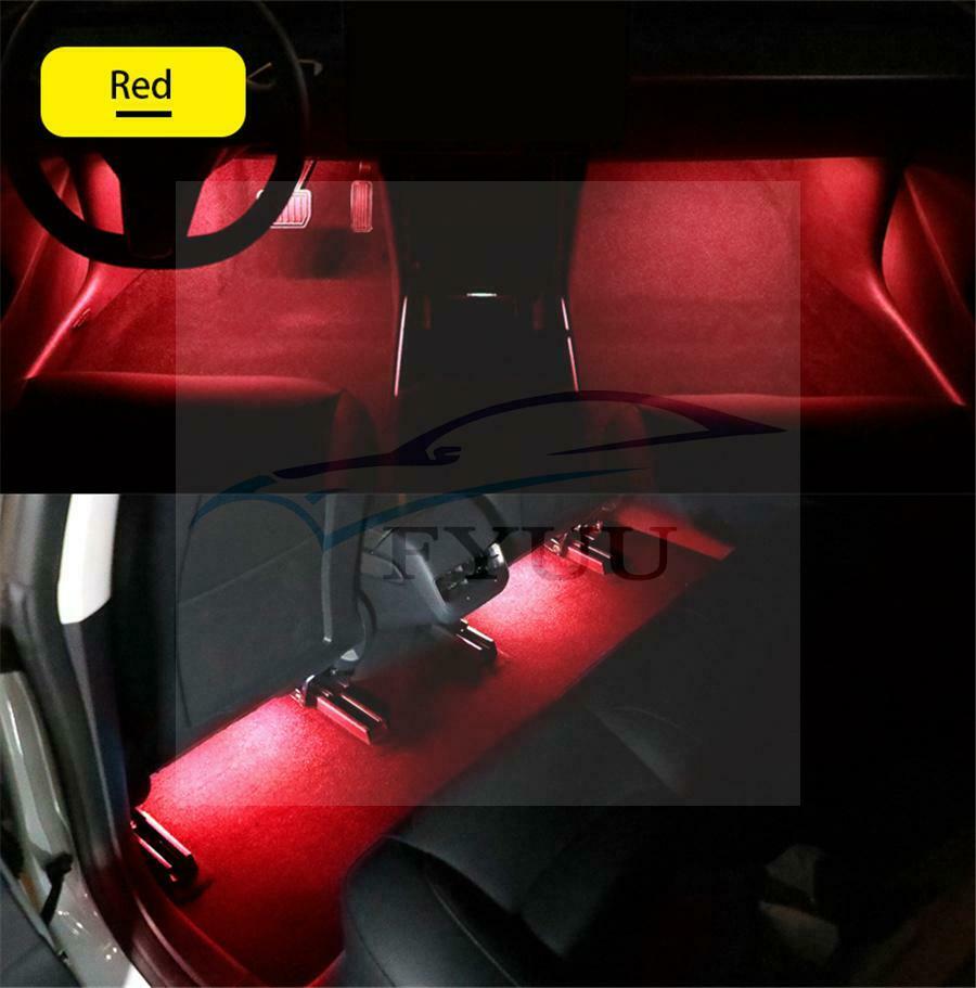 4Pc Remote Car Ambient  RGB LED Wireless Lamp Charging Foot Light Interior Light