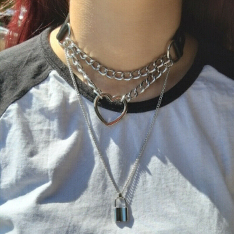 Gothic Lock Chain Multilayer Choker Necklace Sexy Collar Neck Ring Jewelr.l8