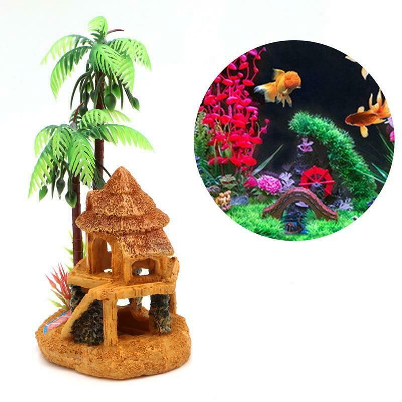 Aquarium Simulation Coconut Tree Castle Fish Tank Ornaments Decor Landscape