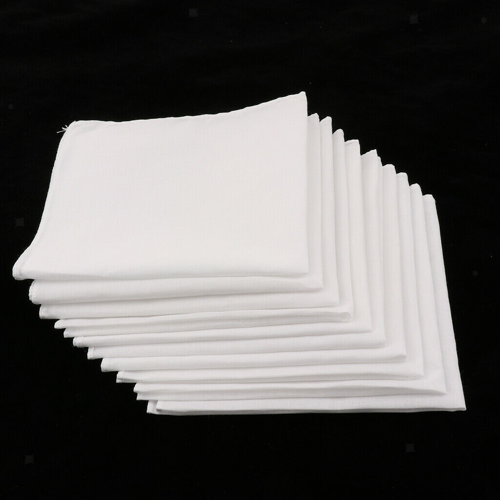 10x Solid Men's White Handkerchiefs Wedding Bridal Hankies Reusable 28cm
