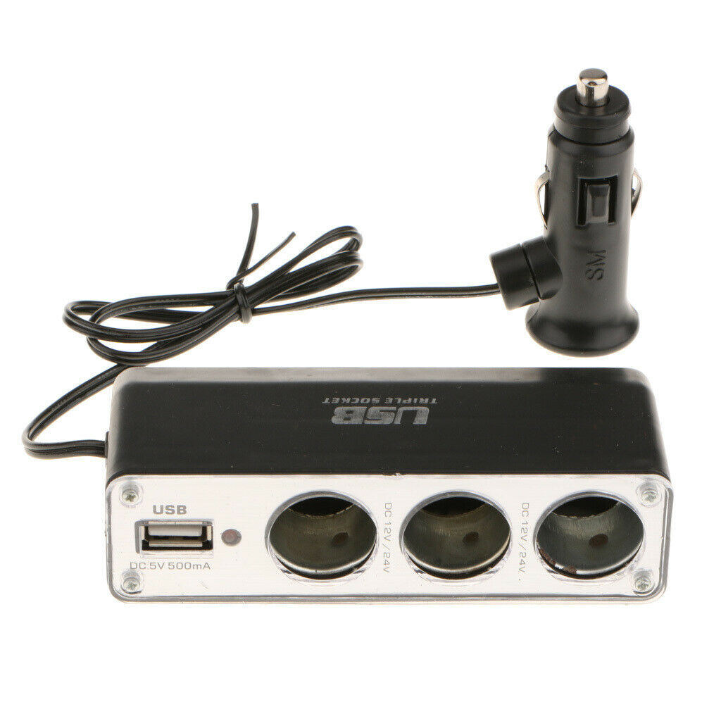 3 Way USB Plug Charger Socket Splitter Cigarette Lighter for Car Vehicle