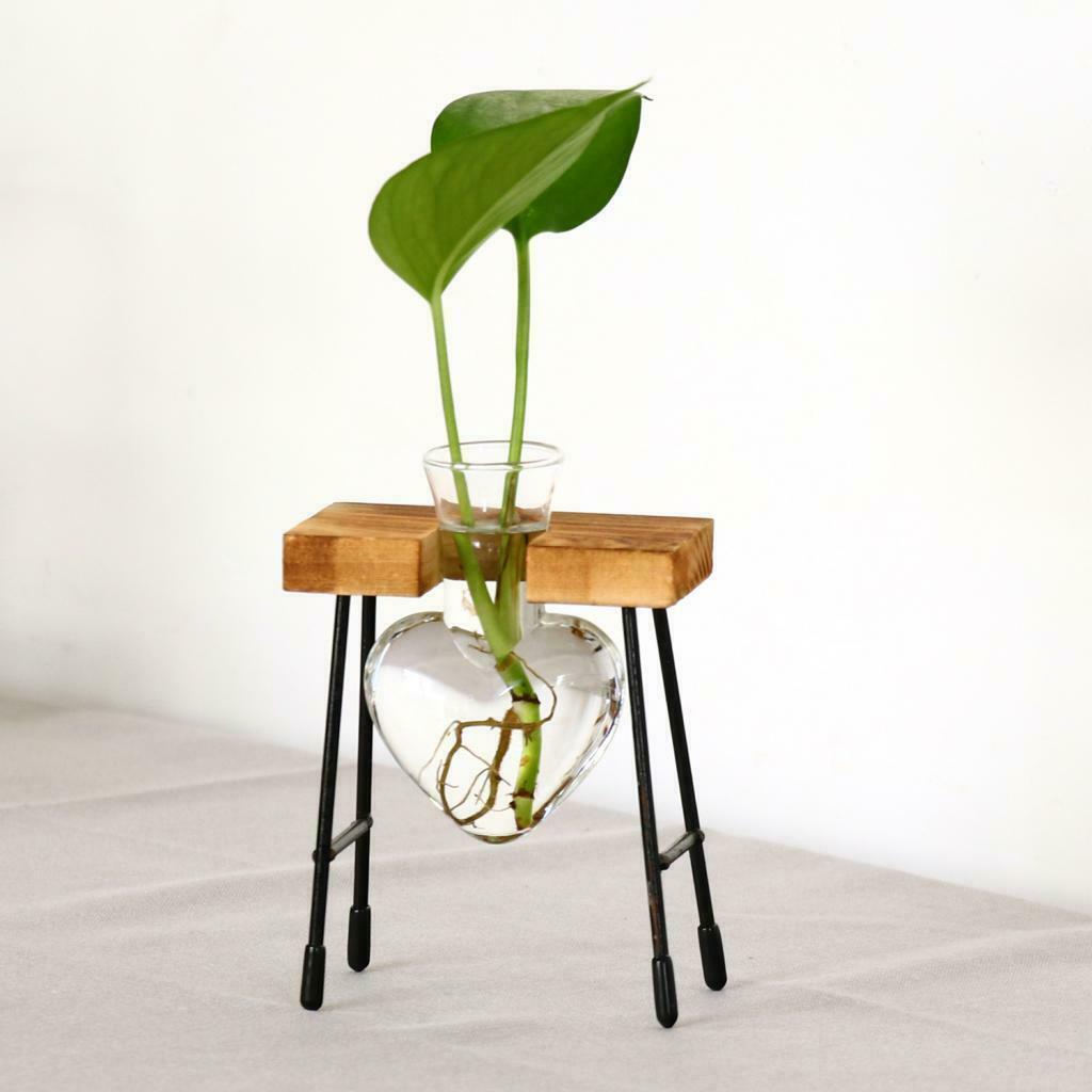 Test Tube Flower Vase ChairWooden Stand for Hydroponic Plant 1 Bottle