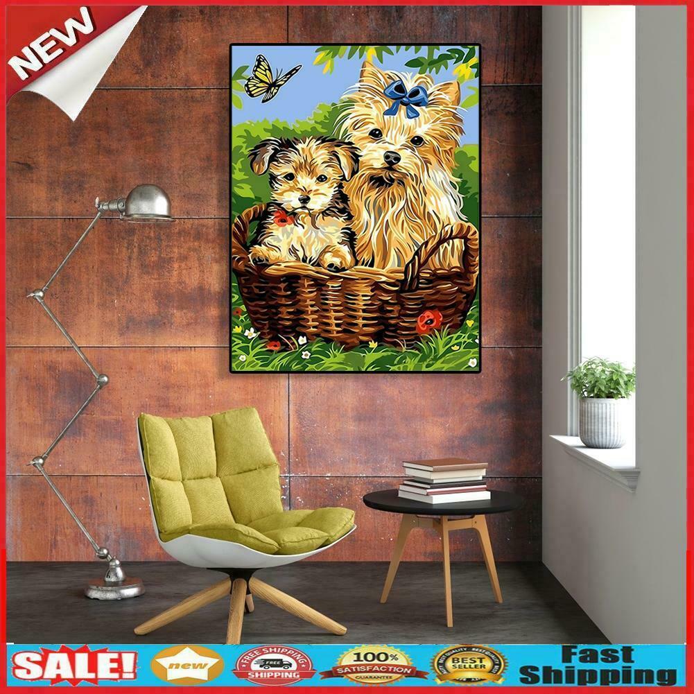 Painting By Numbers Kit DIY Two Dogs Canvas Oil Wall Picture Home Artwork @