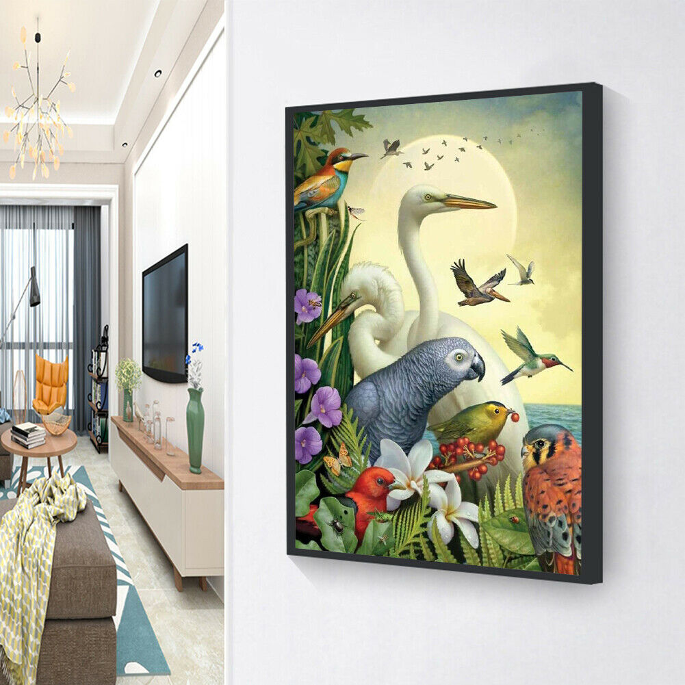5D DIY Diamond Painting Full Round Drill Moon Birds Picture of Rhinestone @