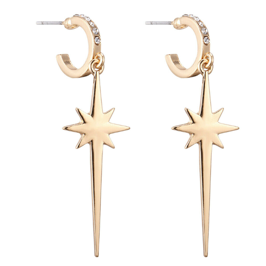 2x Crystals Stud Earrings Simple Dangle Earrings Golden Ear Studs Jewelry
