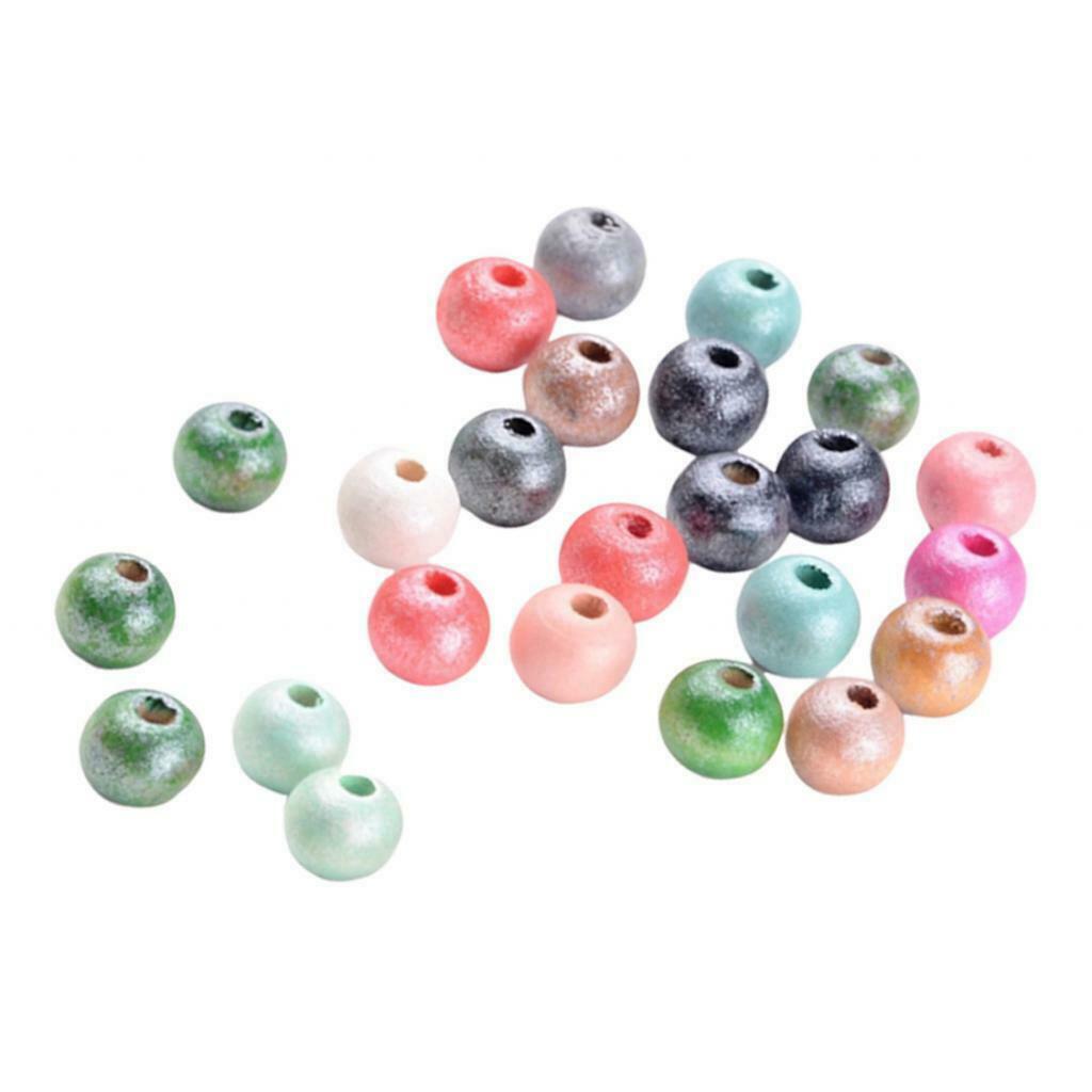 100x Wooden 7-9mm Mixed Bright Coloured Beads Craft Kids Jewelry Beading DIY