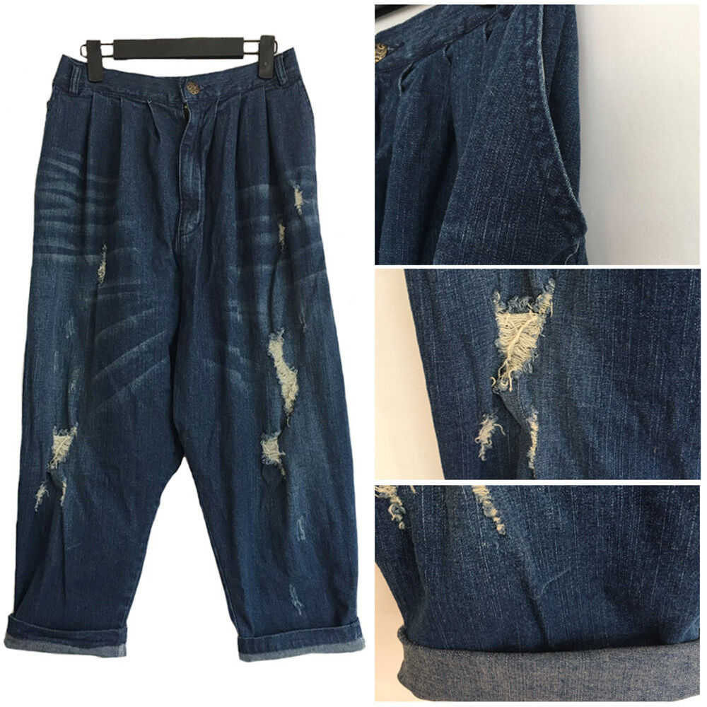 Women Drop Crotch Denim Trousers Pants Baggy Jeans Harem Hippy Distressed Wq00