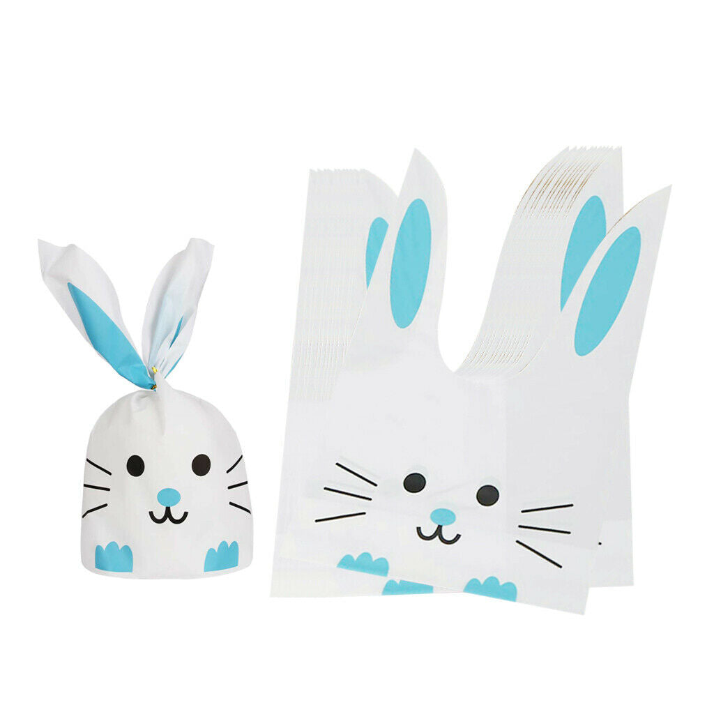 50 Pieces Cute Rabbit Bunny Cat Gift Bags Bakery Cookie Treat Bags Blue L
