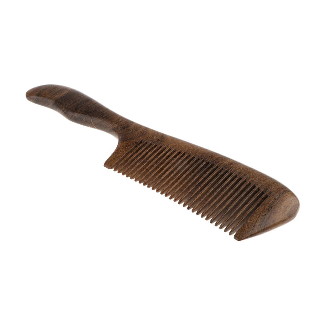 Handcrafted Natural Wooden Fine-toothed Anti-static Massage Comb with Handle