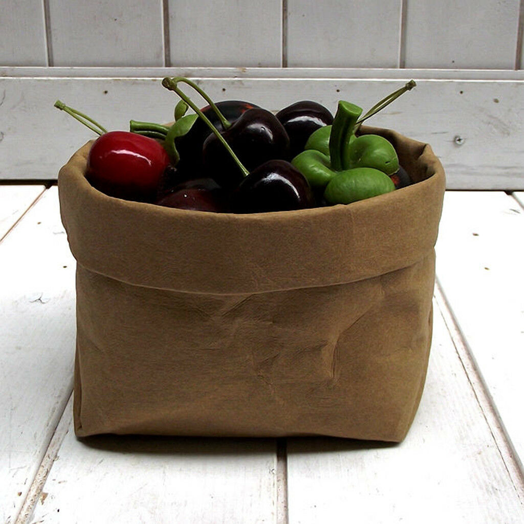 Washable Kraft Paper Bag Home Desk Plant Flowers Pot Holder Pouch Bags M