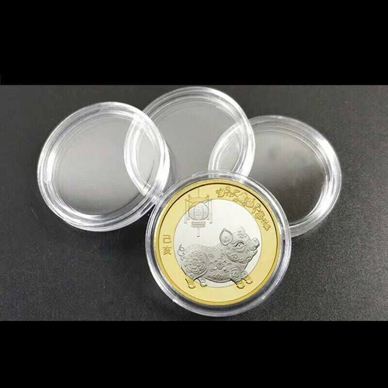 100Pcs 27mm Transparent Round Coins Collection Case Storage Box Holder Organizer