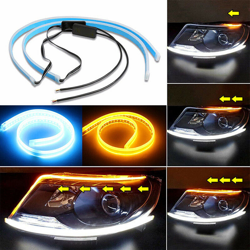 2X 45cm LED Switchback Headlight Sequential DRL Light Strip Tube Blue&Yellow Xz