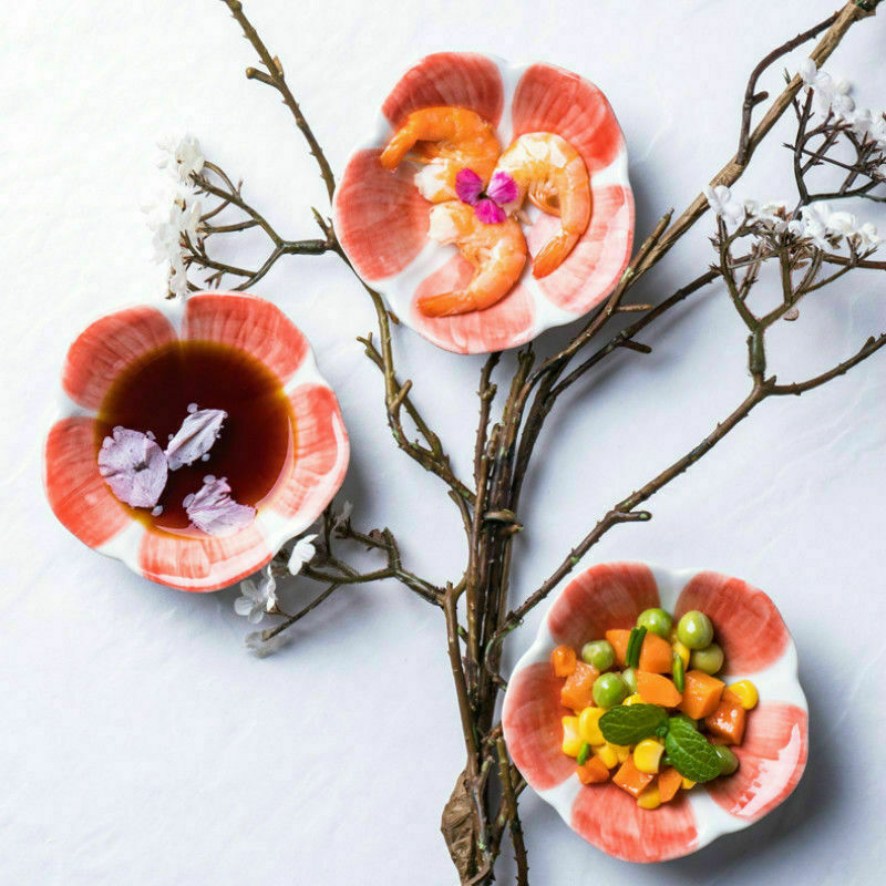 Japanese Ceramic Plates Dish Sushi Tableware Retro Floral Dessert Sakura 2X