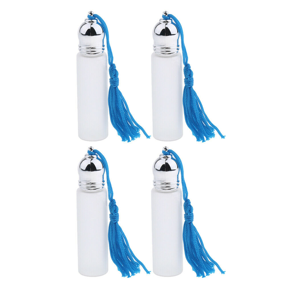 4X 10ml Empty Glass Perfume Roller Ball Bottles Frosted Case wi Tassel Cover
