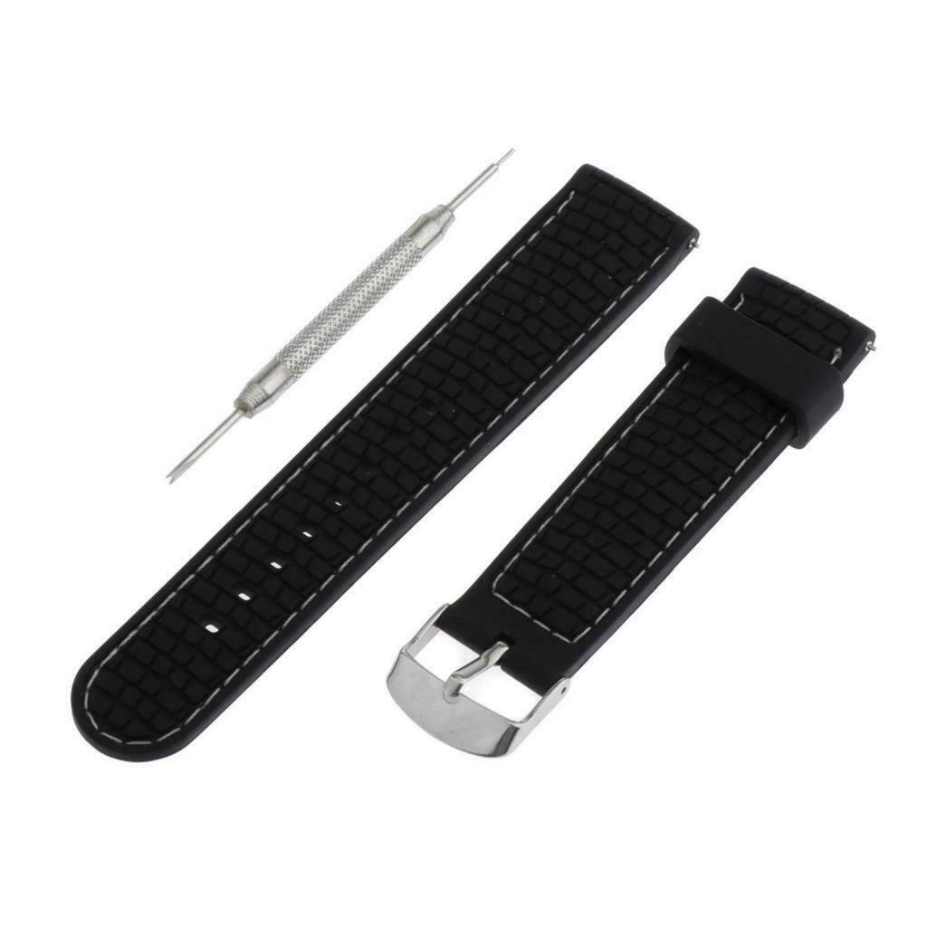 Waterproof Silicone Watch Strap with Stainless Steel Pin Buckle White Line