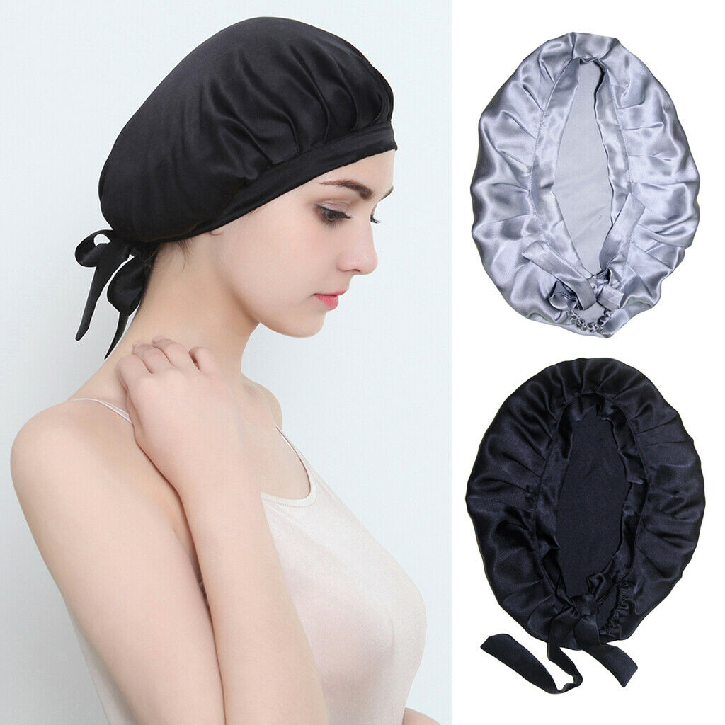 2Pcs Lady Silk Nightcap Sleeping Hat Head Wrap Hair Care Bonnet Headwear