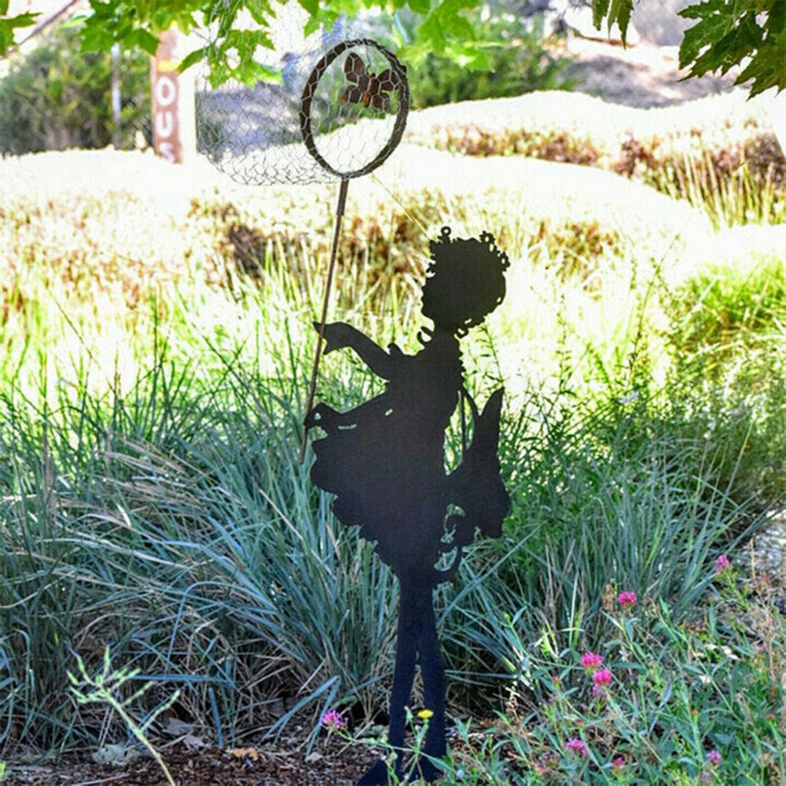 Metal Butterfly Girl Art Garden Stakes Outdoor Sculpture Yard Lawn Ornaments