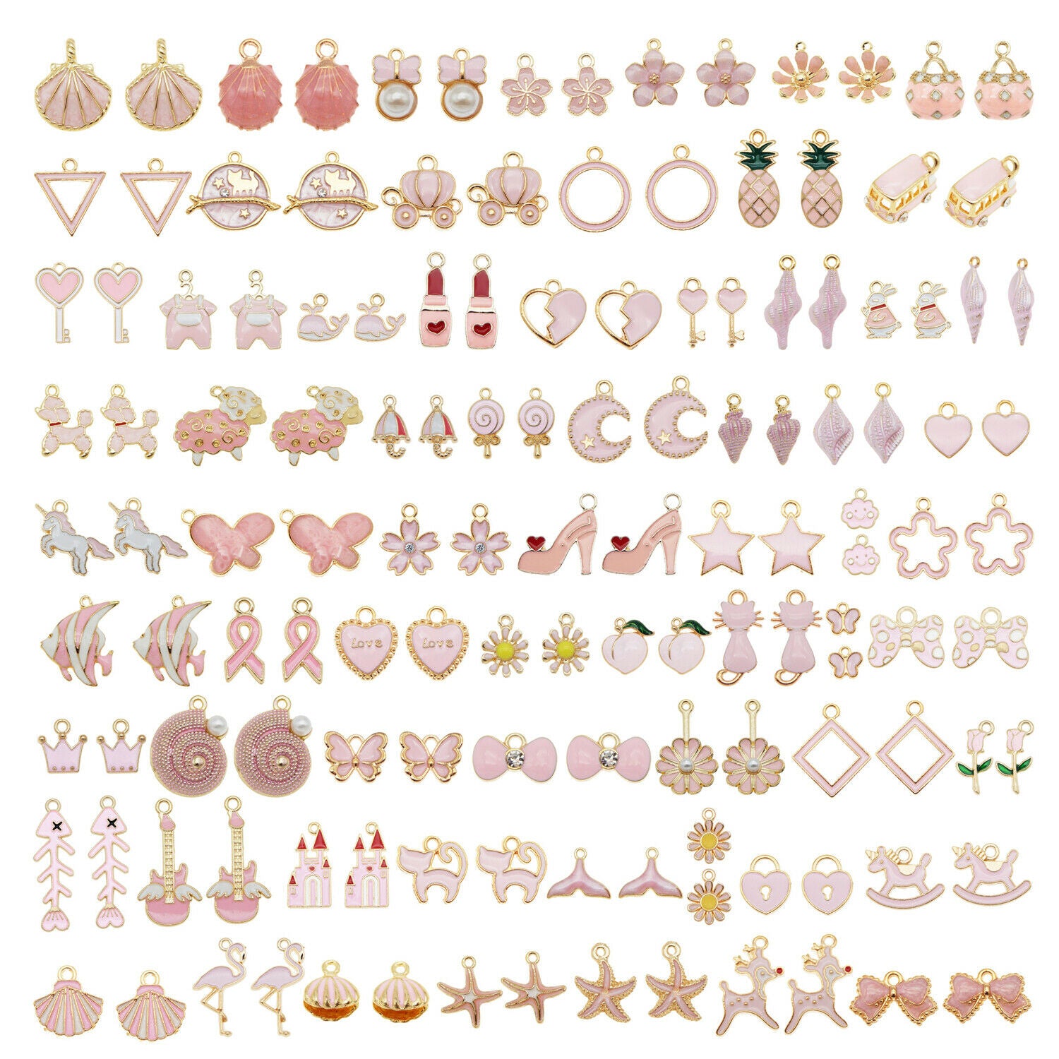 20PCS Pink Alloy Mixed Flower Animal Star Enamel Charms Pendant DIY Findings