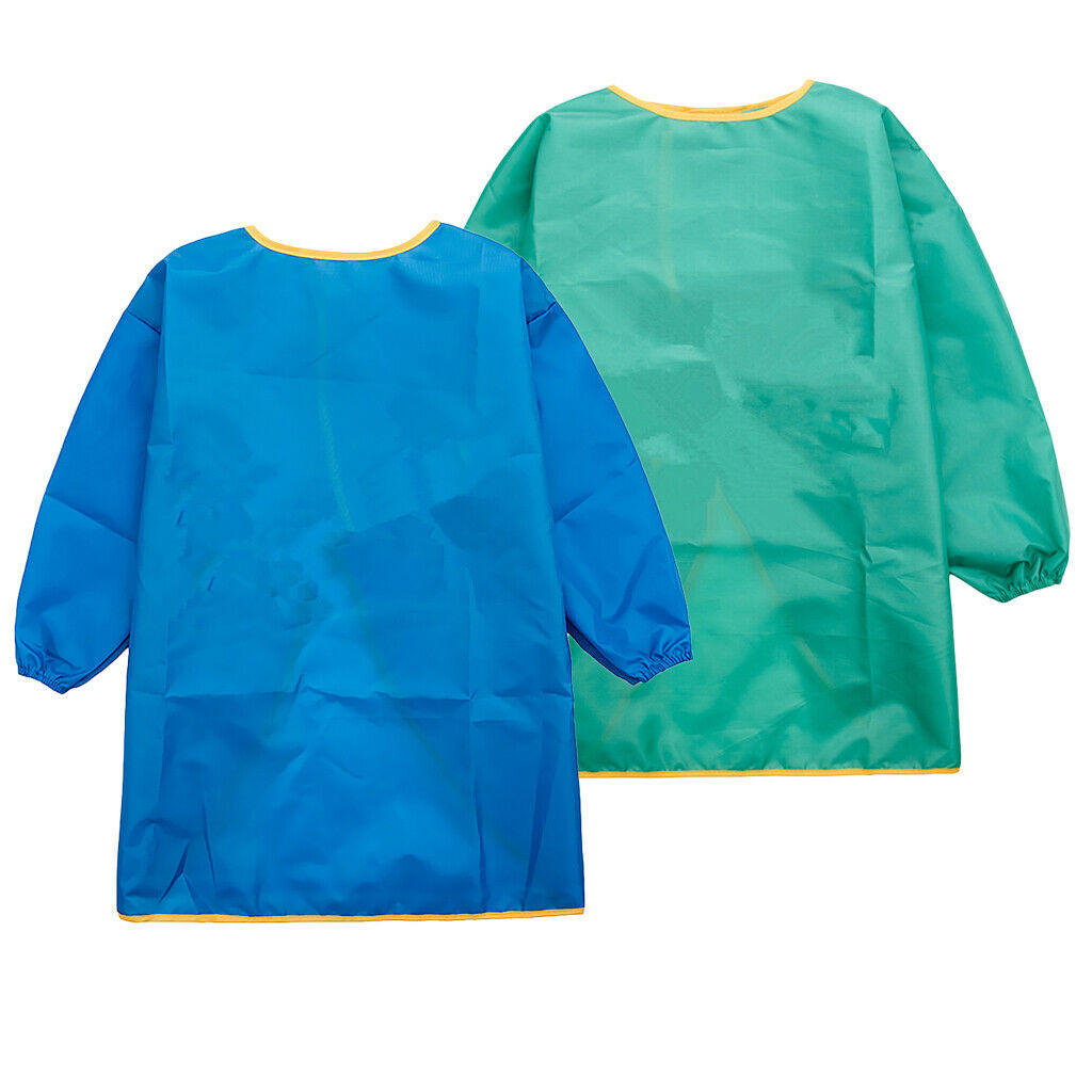 2Pieces Baby Waterproof Long Sleeve Children Kids Feeding Smock Aprons M Blue &