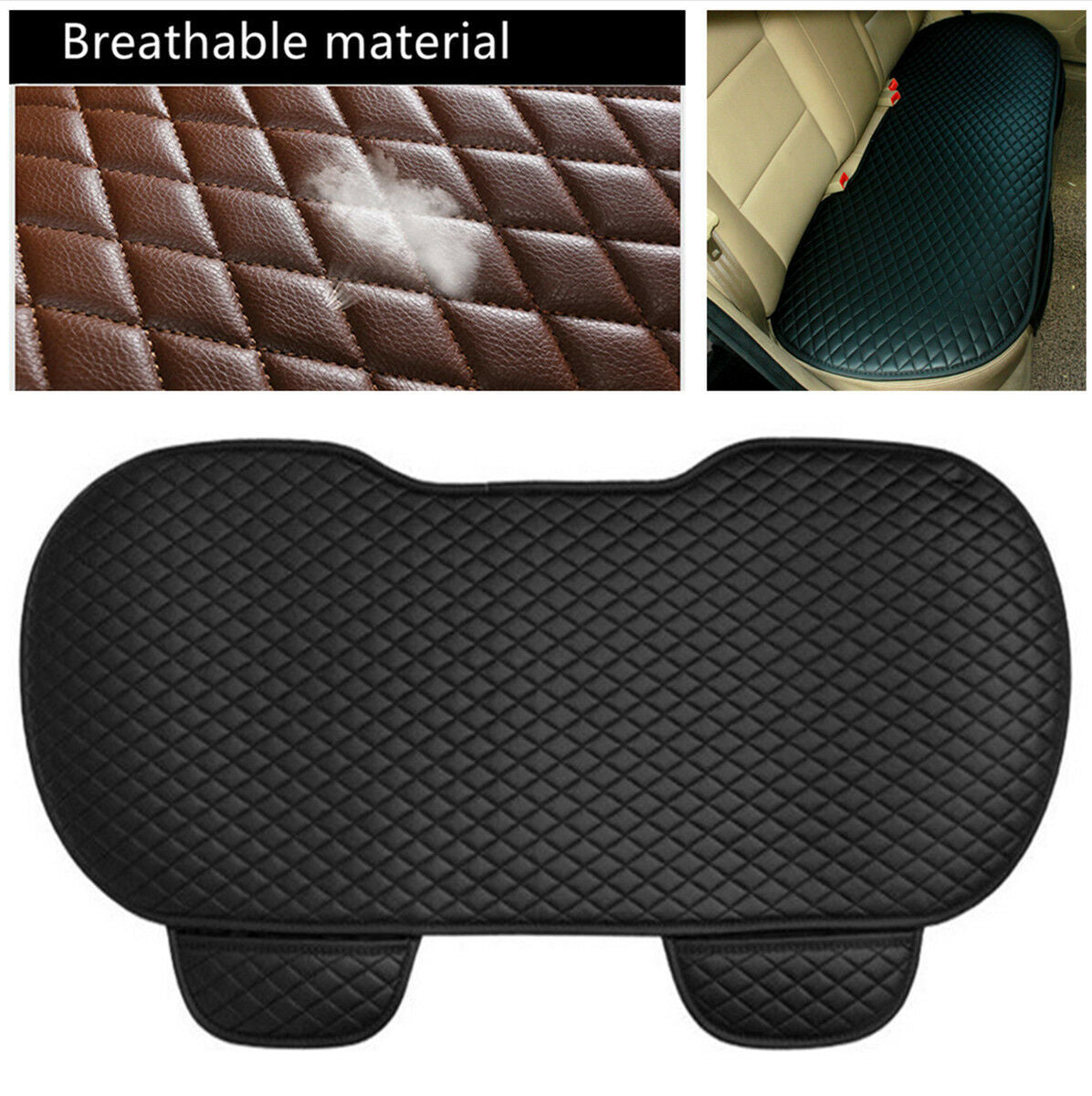 Pu Leather Black Car Rear Row Seat Pad wtih Side Pocket Anti Skid Buckle Fixed