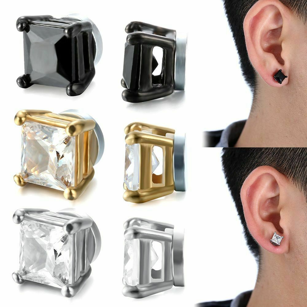 Crystal Women Mens Clip On Earrings Magnetic Ear Stud Non-Piercing CZ Zircon