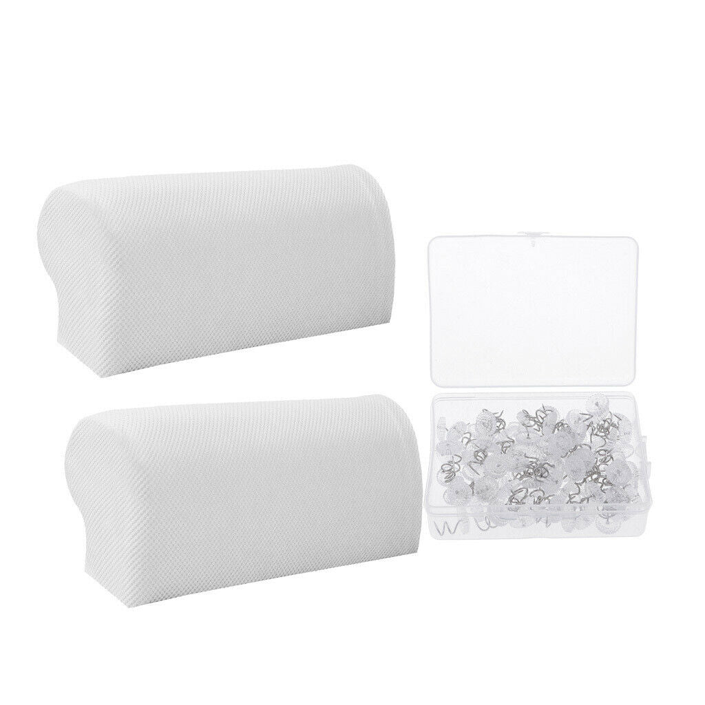 1 Pair White Stretchable Sofa Armrest Covers Armchair Slipcovers &100Pcs Pins